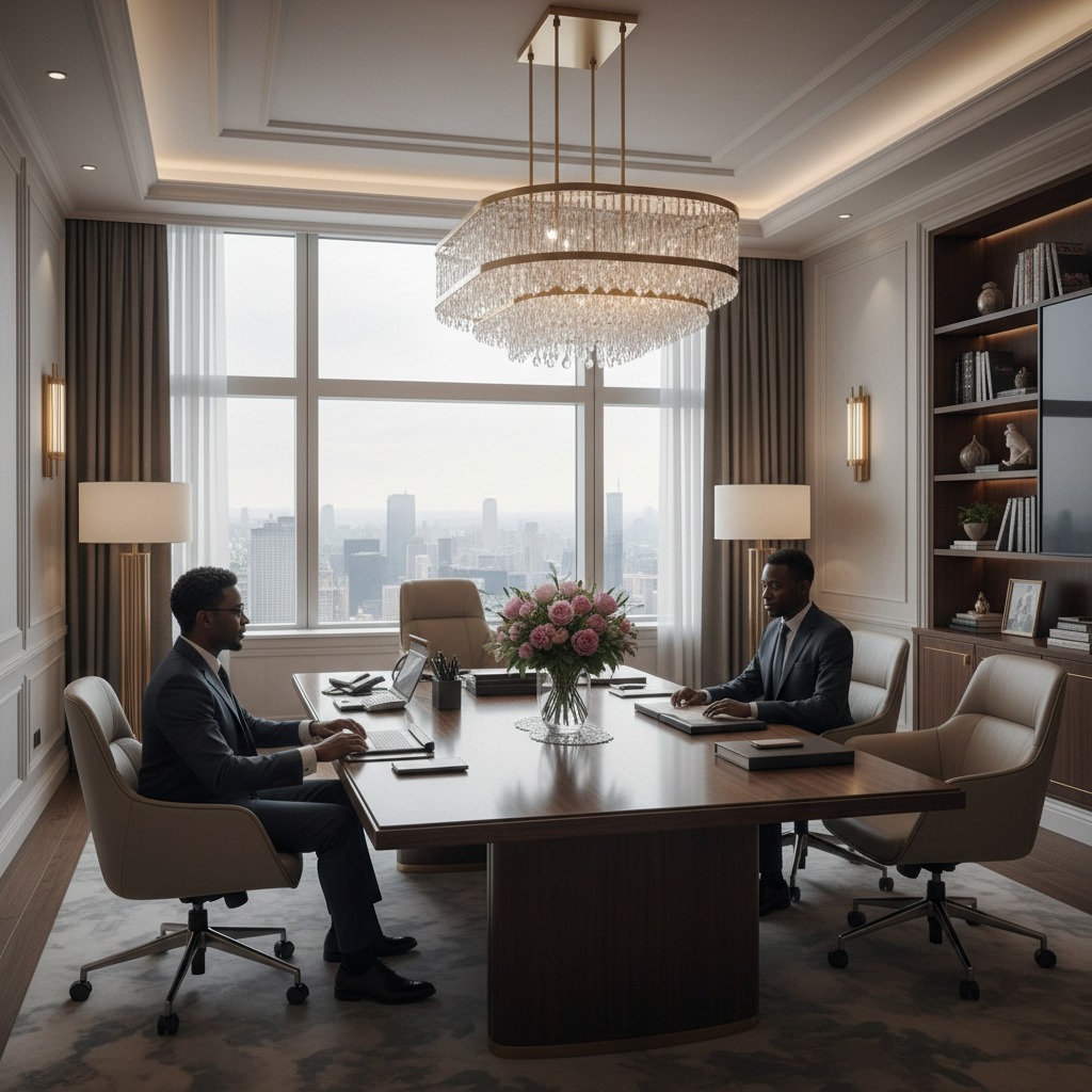 image remains the same but change the people to be of african descent in a luxury office